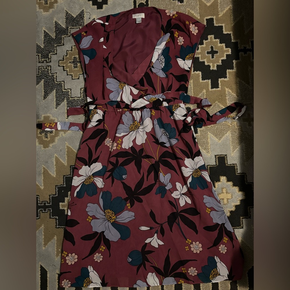 Floral Wrap Dress in Burgundy and Blue
